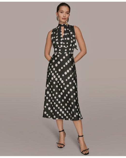 Donna Karan Women's Dot-print Tie-neck A-line Dress