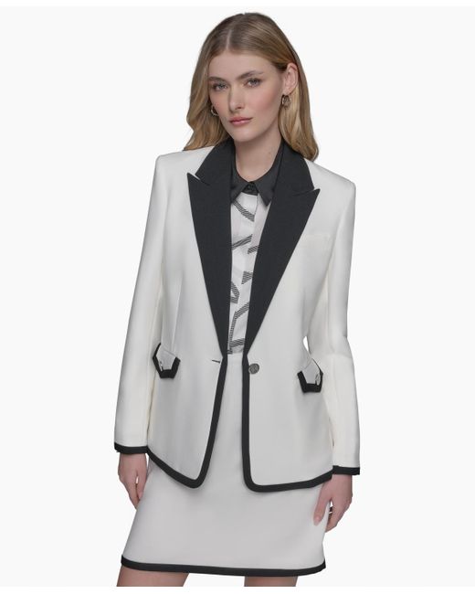 Karl Lagerfeld Gray One-button Tipped Blazer