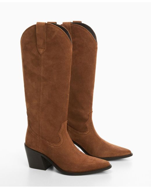 Mango Plain Cowboy Suede Boots in Brown | Lyst