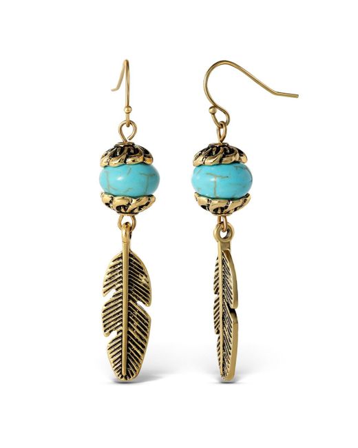 Jessica Simpson Blue Turquoise Bead Feather Drop Earrings