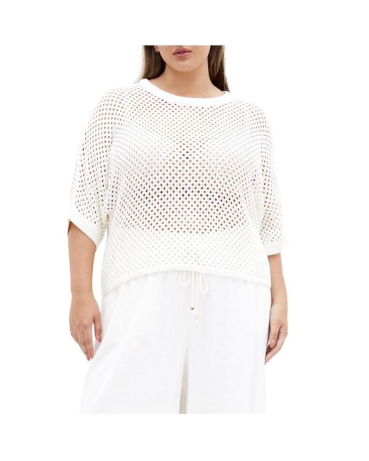 City Chic White Plus Size Crochet Knit Top