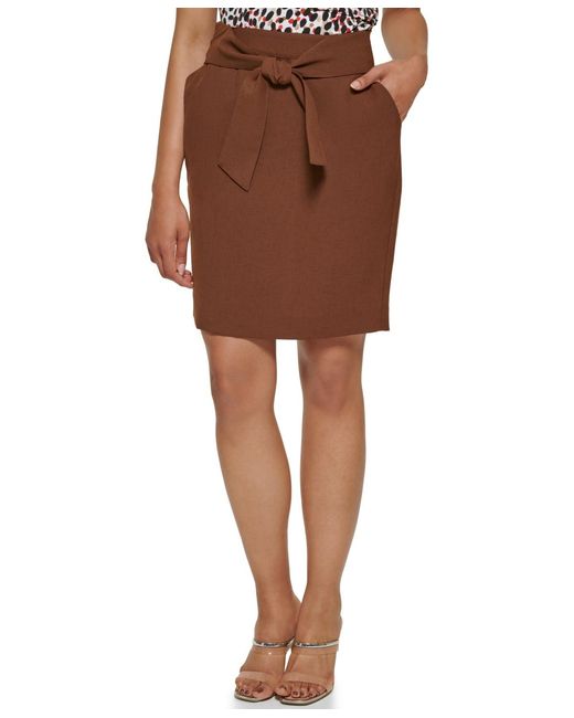 DKNY Brown Petite Tie Front A-line Skirt