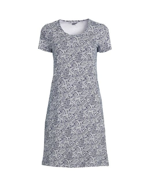Lands' End Gray Cotton Short Sleeve Knee Length Nightgown