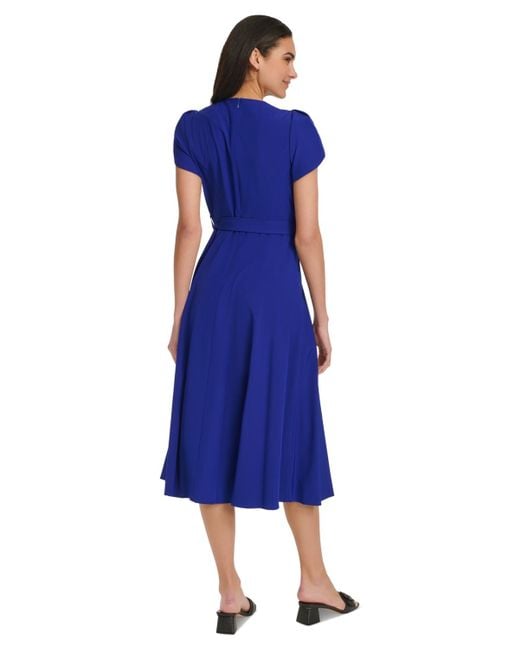 calvin klein women's tulip sleeve a-line midi dress Tulip-sleeve Tie-waist in Blue Color:Rose Gold* Tween Girls' Mesh Layered DWSALE