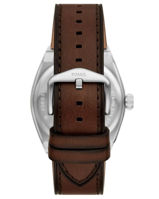 Fossil Metallic Everett Three-hand Date Leather Watch 42mm for men