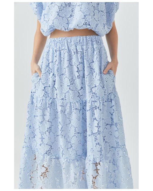 Endless Rose Blue Sequins Lace Maxi Skirt