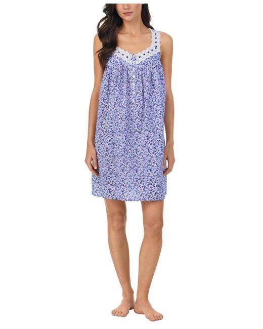 Eileen West Blue Sleeveless Lace-trim Nightgown