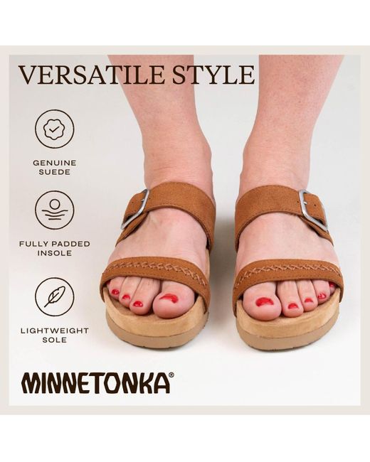 Minnetonka Brown Gideon Suede 2-strap Buckle Sandals