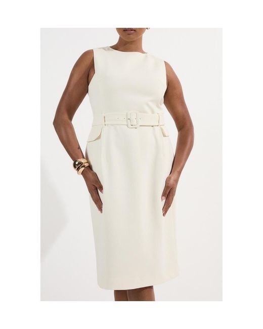 Karen Millen White Essential Belted Tailored Midi Dress