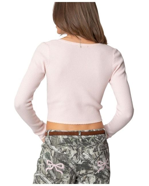 Edikted Pink Square Neck Knit Top