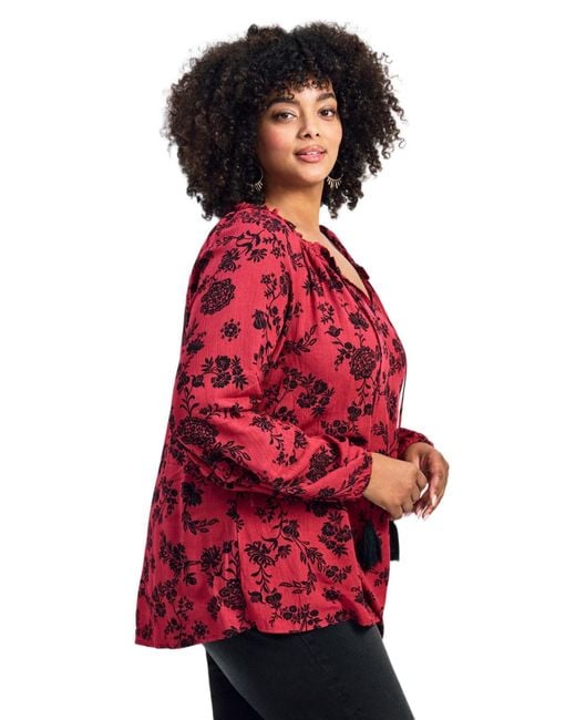 Avenue Red Plus Size Bianca Peasant Blouse