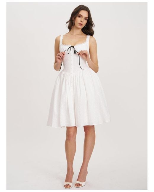 Miss Circle White Madison Cotton Eyelet Square Neck Midi Dress