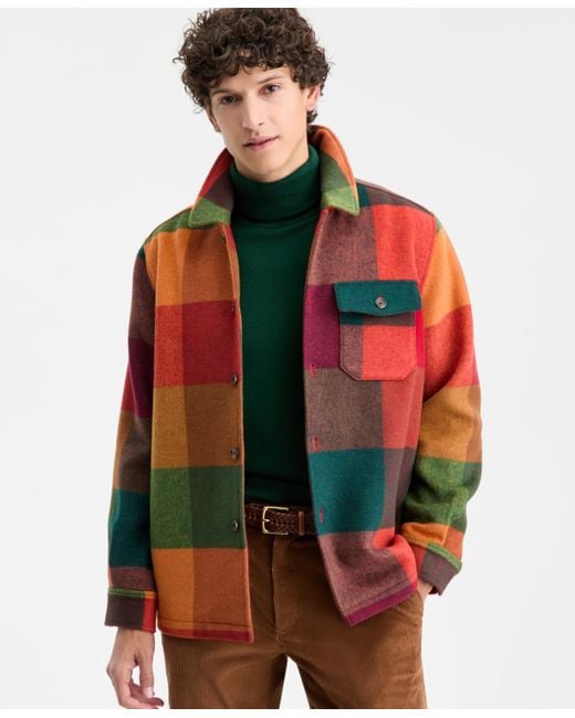 Club Room Red Mega Check Shirt Jacket for men