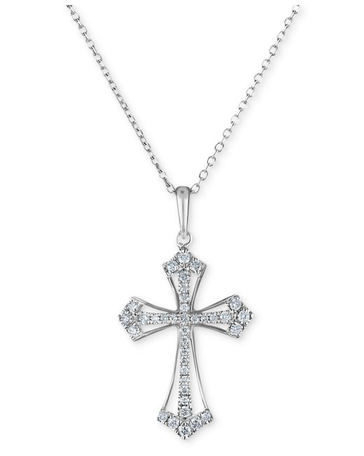 Macy's White Diamond Open Cross 18" Pendant Necklace (1/5 Ct. T.w.