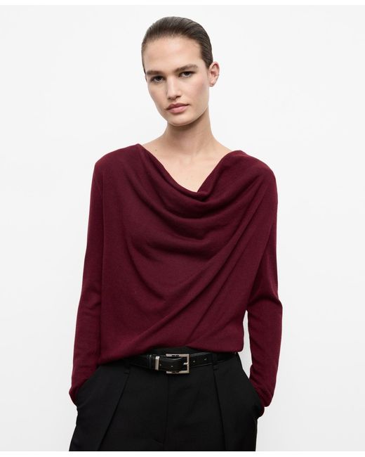 Mango Red Draped-neck Sweater