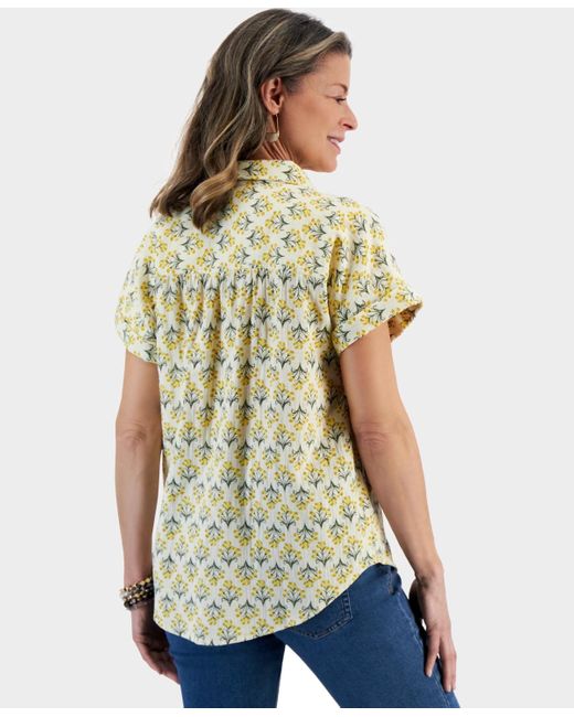 Style & Co. White Printed Gauze Short-sleeve Popover Top