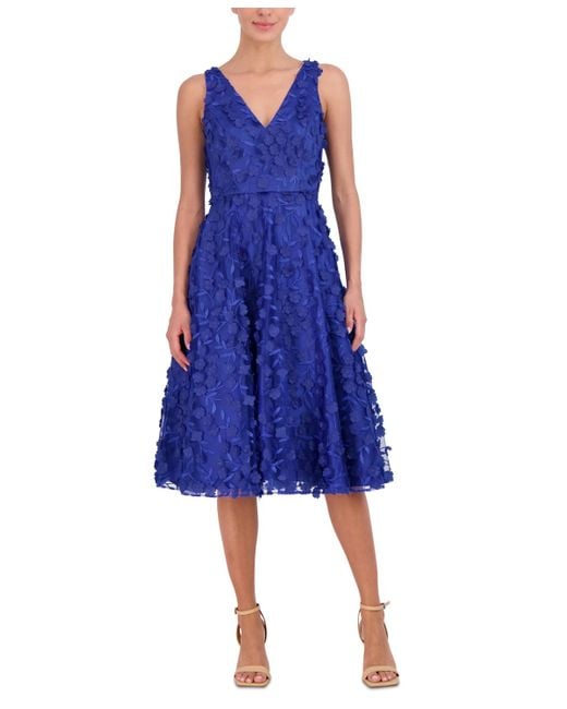 Eliza J Blue 3d-floral Fit & Flare Midi Dress