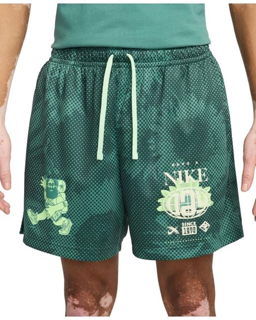 Nike Green Club Mesh Flow Atheltic-fit Printed Shorts for men
