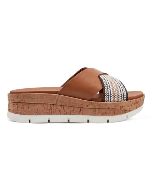 Earth Brown Finale Round Toe Slip-on Wedge Sandals