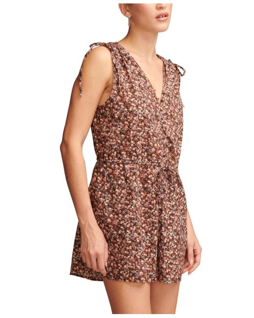Lucky Brand Brown Cotton Floral-print Cinched Romper