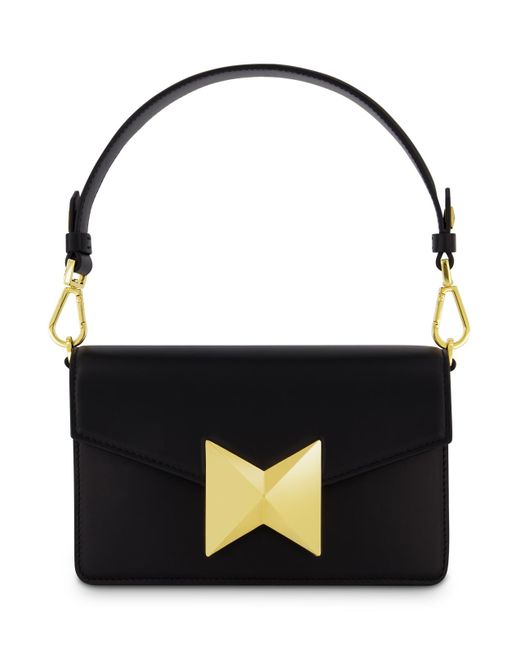 Mac Duggal Black Classic Leather Gold Plated Hardware Shoulder Bag