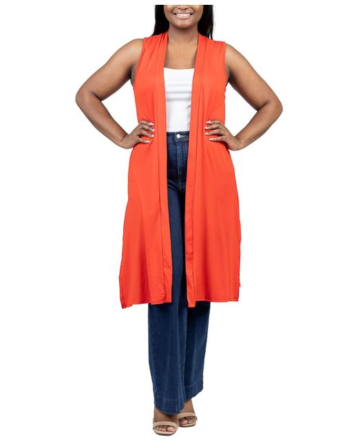 24seven Comfort Apparel Red Plus Size Asymmetric Open Front Cardigan Sweater