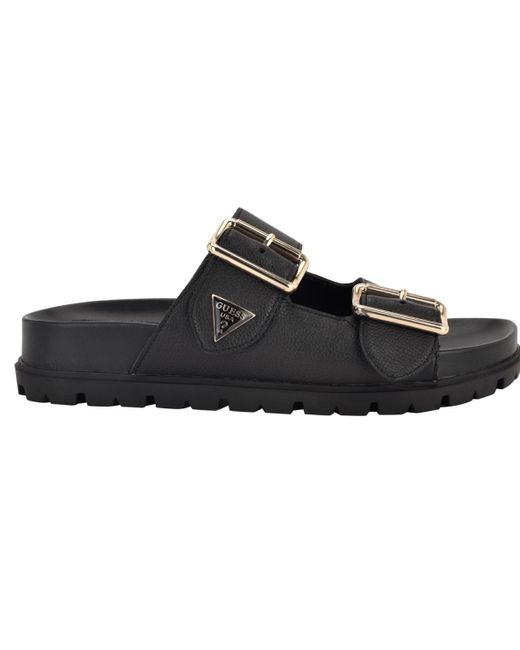 Guess Black Fasten Double-buckle Footbed Sandals