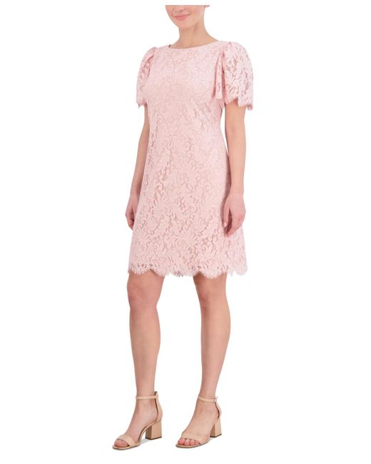 Jessica Howard Pink Short-sleeve Lace Sheath Dress