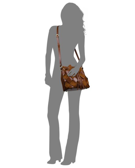 Patricia Nash Brown Bellona Small Leather Weave Drawstring Bag