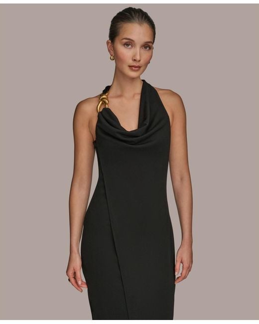 Donna Karan Jersey Asymmetrical Cowl-neck Hardware Midi Dress in Black | Lyst Donna Karan Jersey Asymmetrical Cowl-neck Hardware Midi Dress in Black | Lyst