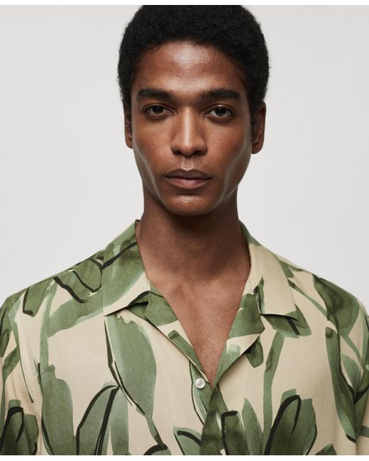 Mango Green Regular Fit Tropical Print Shirt for men