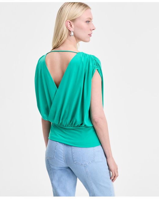 INC International Concepts Green Surplice V-neck Top