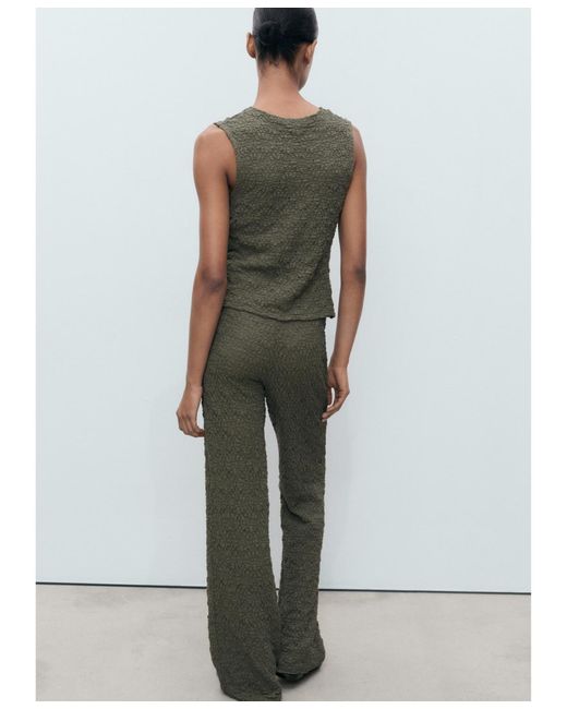 Mango Green Straight Textured Pants
