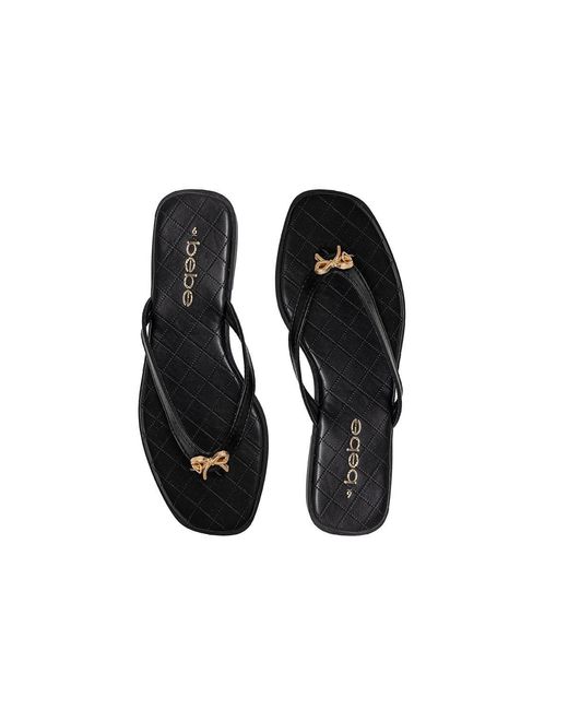 Bebe Black Bow Charm Flat Sandals