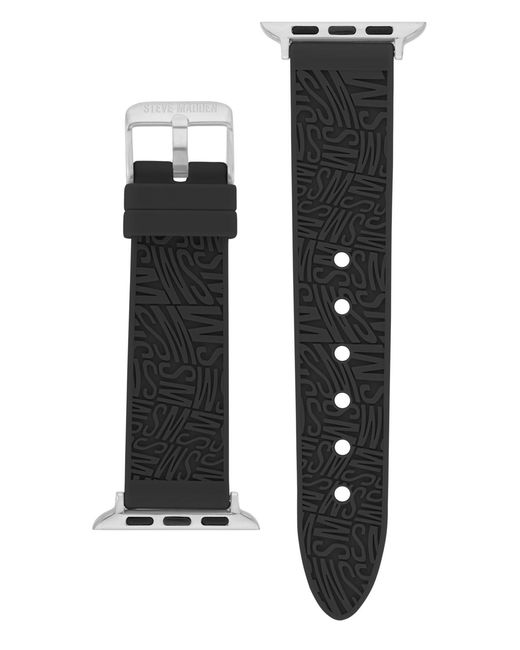 Steve Madden Black Swirl Logo Silicone Strap Compatible With 42, 44, 45, 49mm Apple Watch