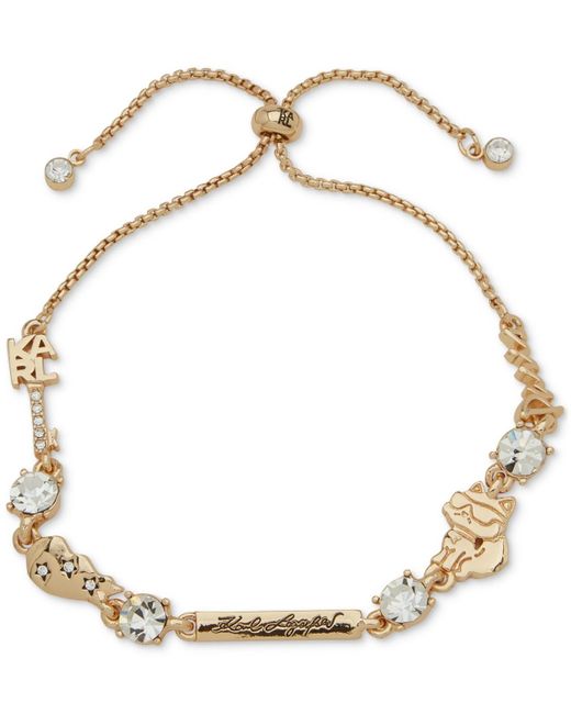Karl Lagerfeld Metallic Crystal Logo Slider Bracelet