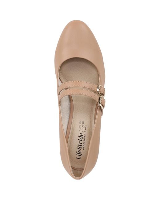 LifeStride Natural True Almond Toe Block Heel Mary Jane Pumps