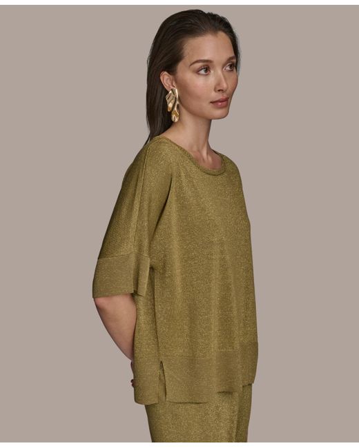 Donna Karan Green Elbow-sleeve Metallic Sweater