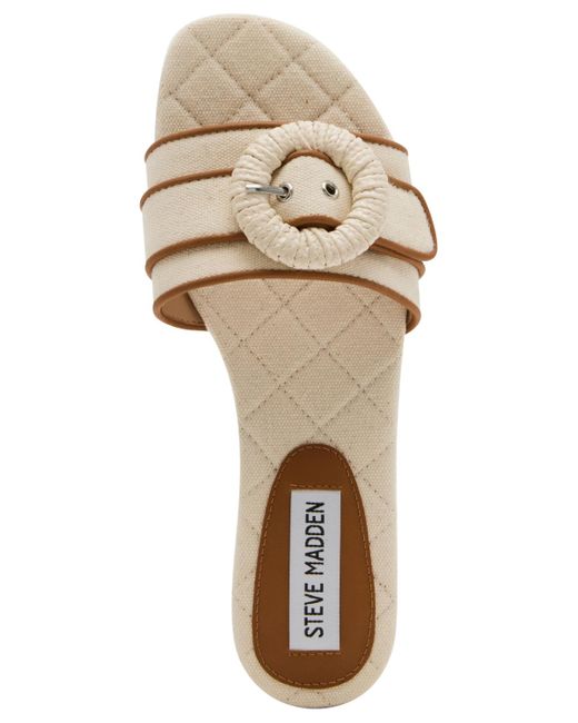 Steve Madden White Merla Raffia Buckle Slide Sandals