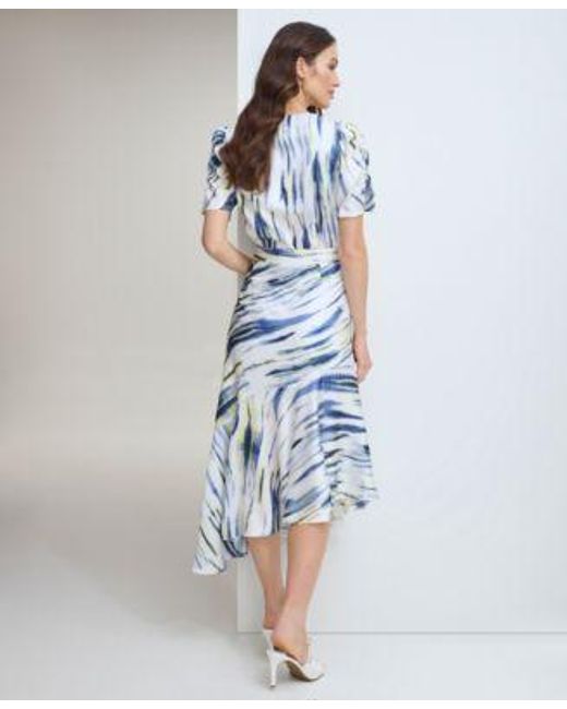 DKNY Blue Printed Puff Sleeve Blouse Printed Asymmetrical Midi Skirt