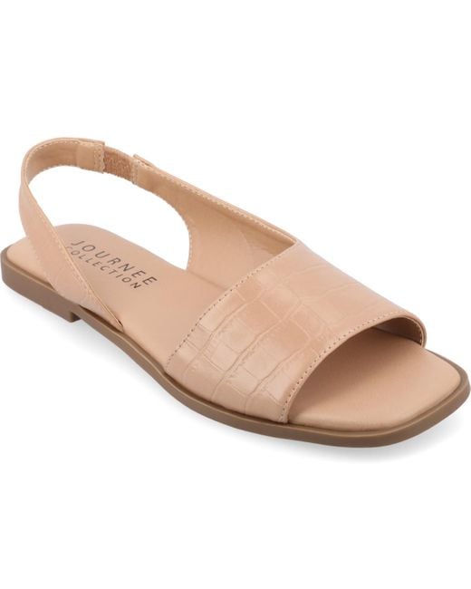 Journee Collection Natural Brinsley Teture Slingback Flat Sandals
