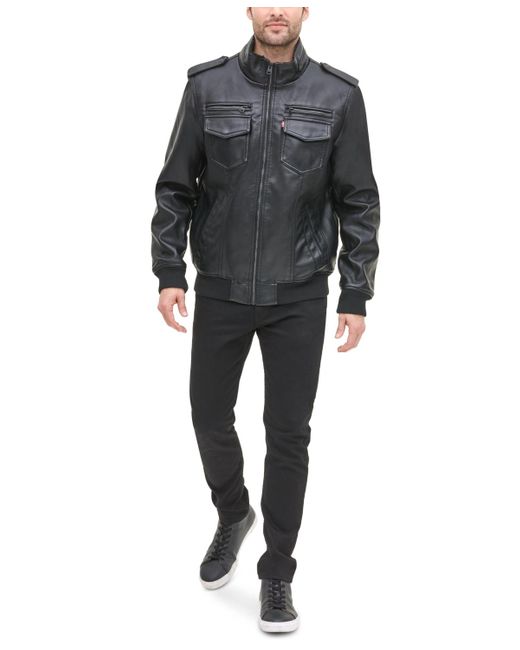 Levi's Black Sherpa Lined Faux Leather Aviator Bomber for men