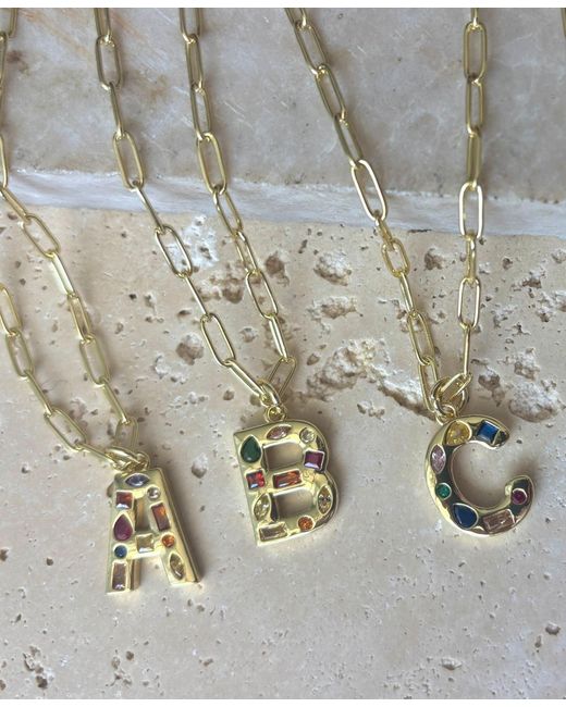Funky R Gold Chain Adornia Gold Crystal Funky Initial Paperclip Chain Necklace in Metallic ...