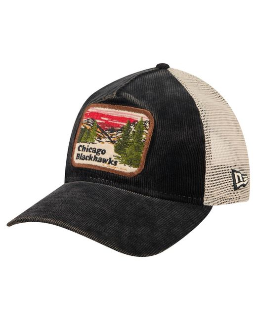 KTZ Black/cream Chicago Blackhawks Vintage Landscape 9twenty A-frame Adjustable Trucker Hat for men