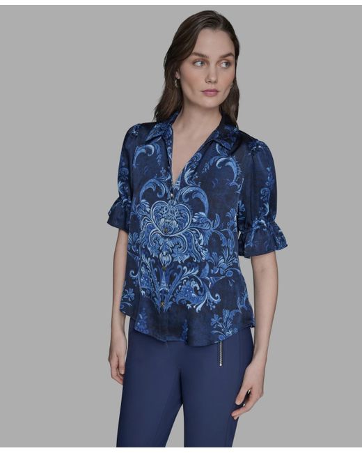 Karl Lagerfeld Blue Karl Algerfeld Paris Printed Button Front Shirt P Xs Xl