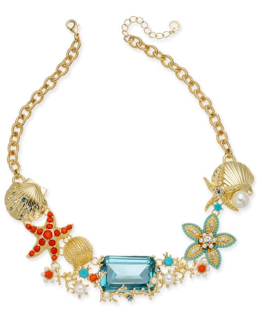 Charter Club Metallic Crystal & Imitation Pearl Starfish Necklace, 18" + 2" Extender, Created For Macy's
