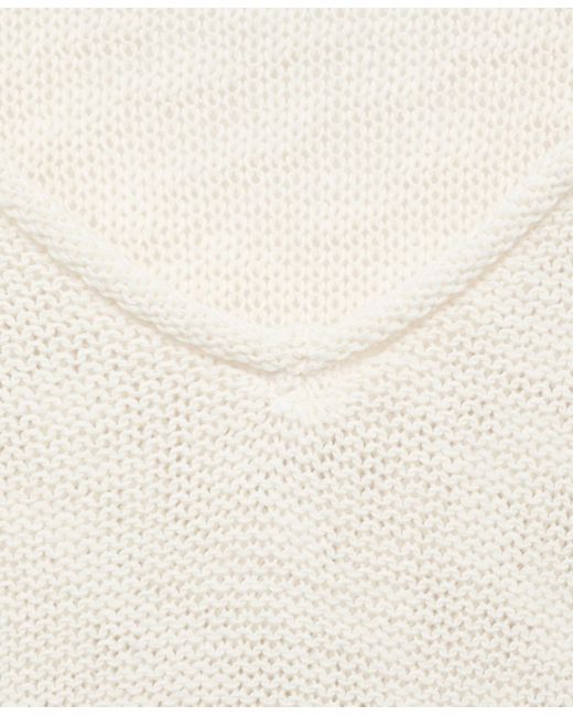 Mango White V-neck Knit Sweater