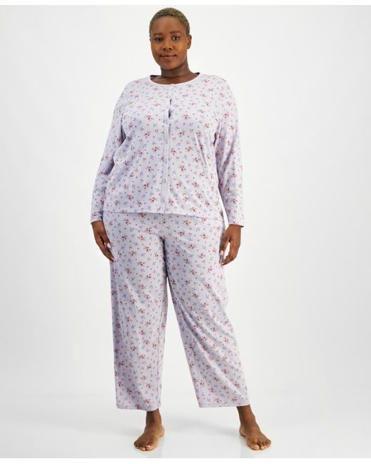 Charter Club Multicolor Plus Size Cotton Printed Button-front Pajama Set
