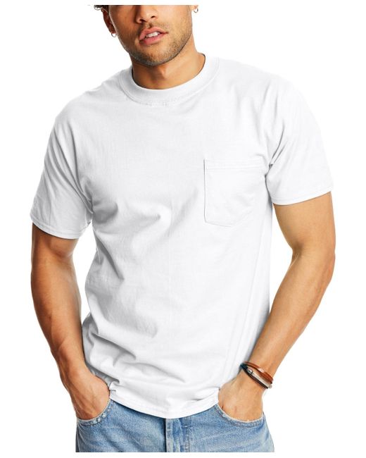 Hanes White Beefy-t Pocket T-shirt