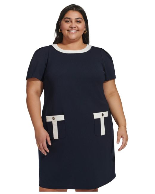 Tommy Hilfiger Blue Plus Size Contrast-trim Shift Dress
